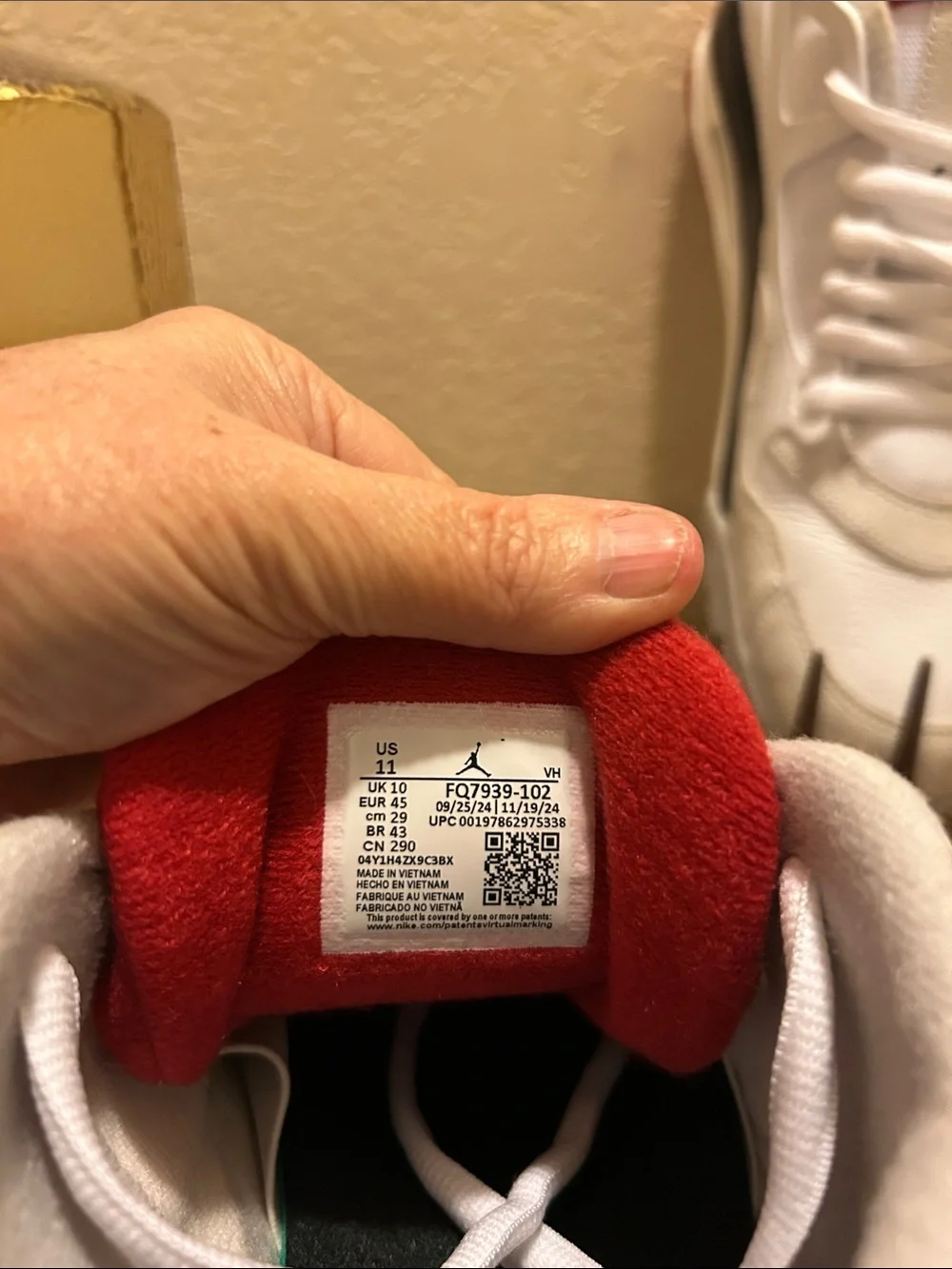 Jordan Low Top Sneakers in White, Black & Red Accents